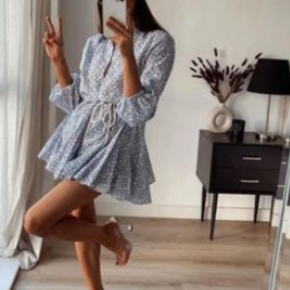 PRINTED DRESS WITH BELT zara- vacation S